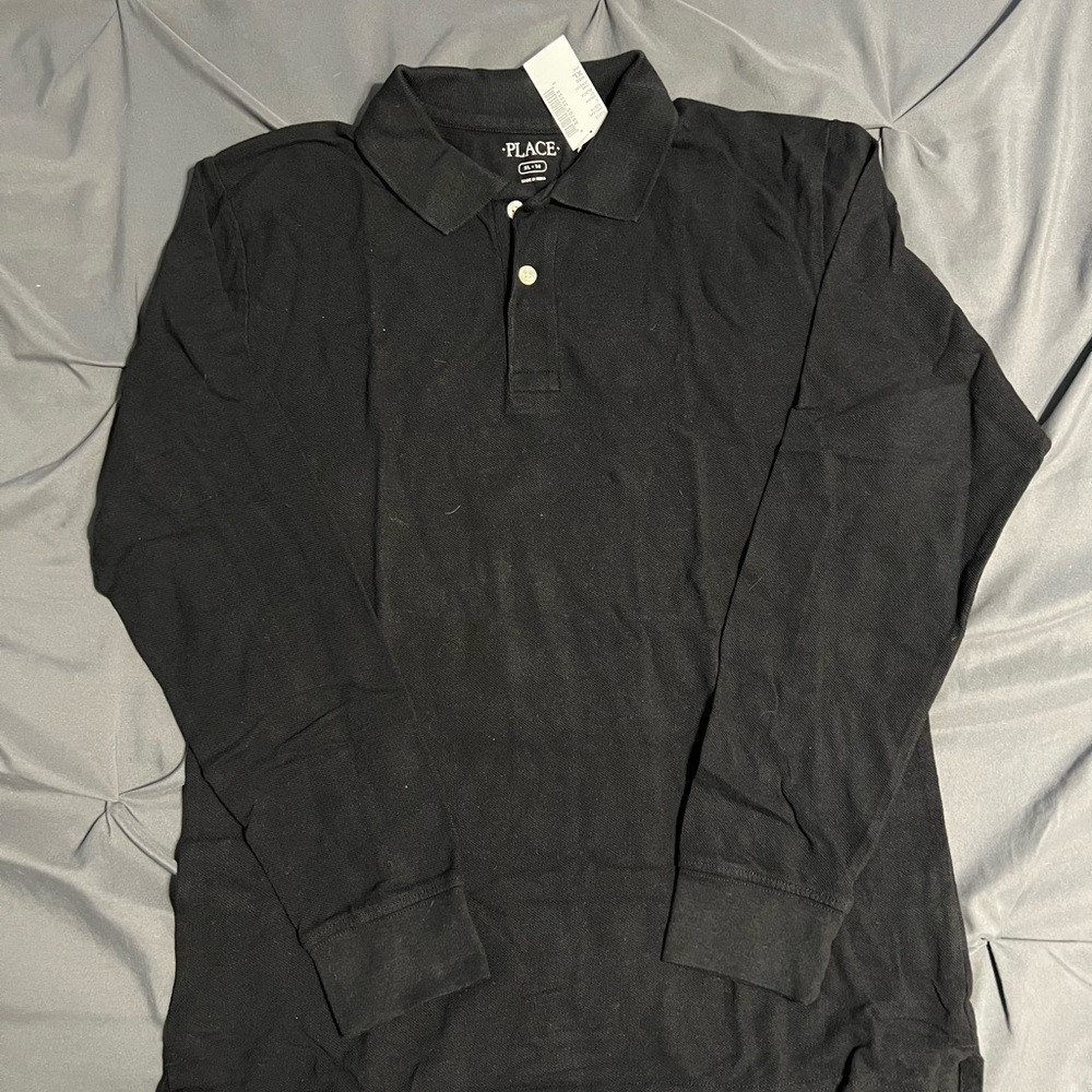 Children’s Place Boys Black Long Sleeve Polo Shirt size 14 NWT